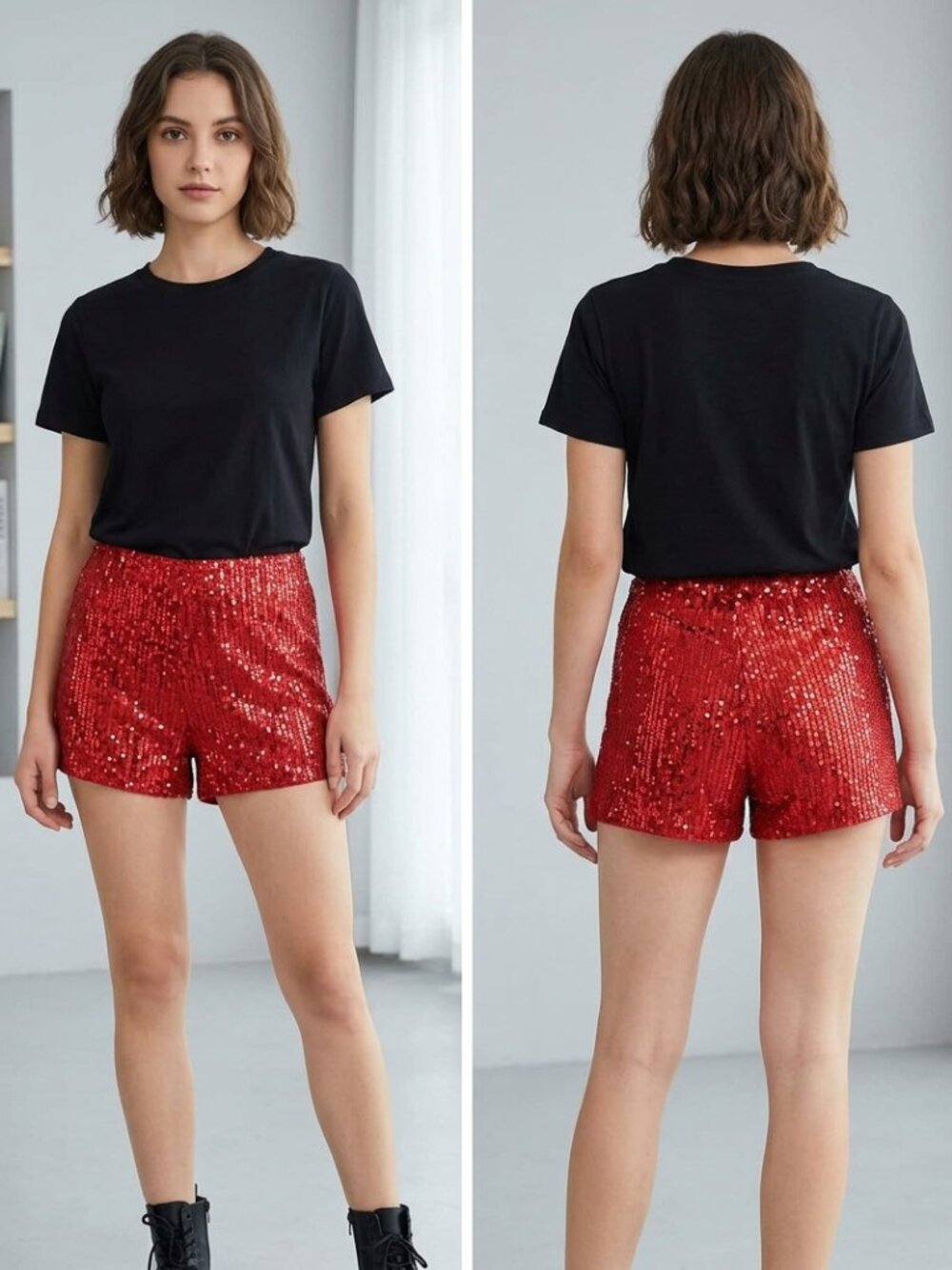 Red Sequin Women’s High-Waist Party Shorts